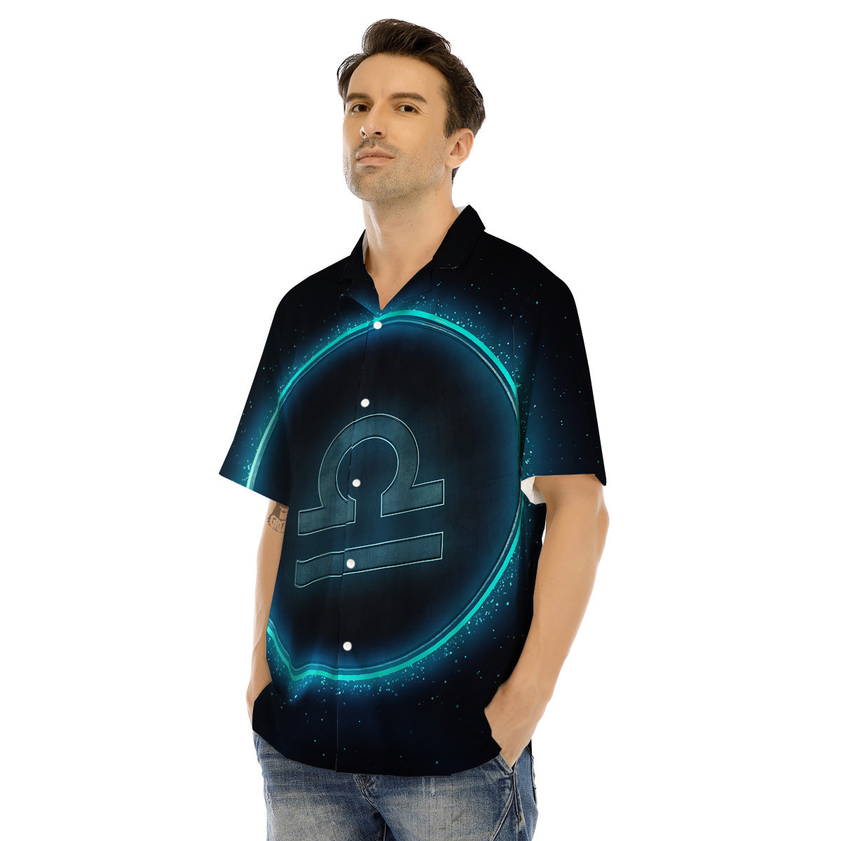Zodiac Sign Blue Libra Print Men's Hawaiian Shirt-grizzshop