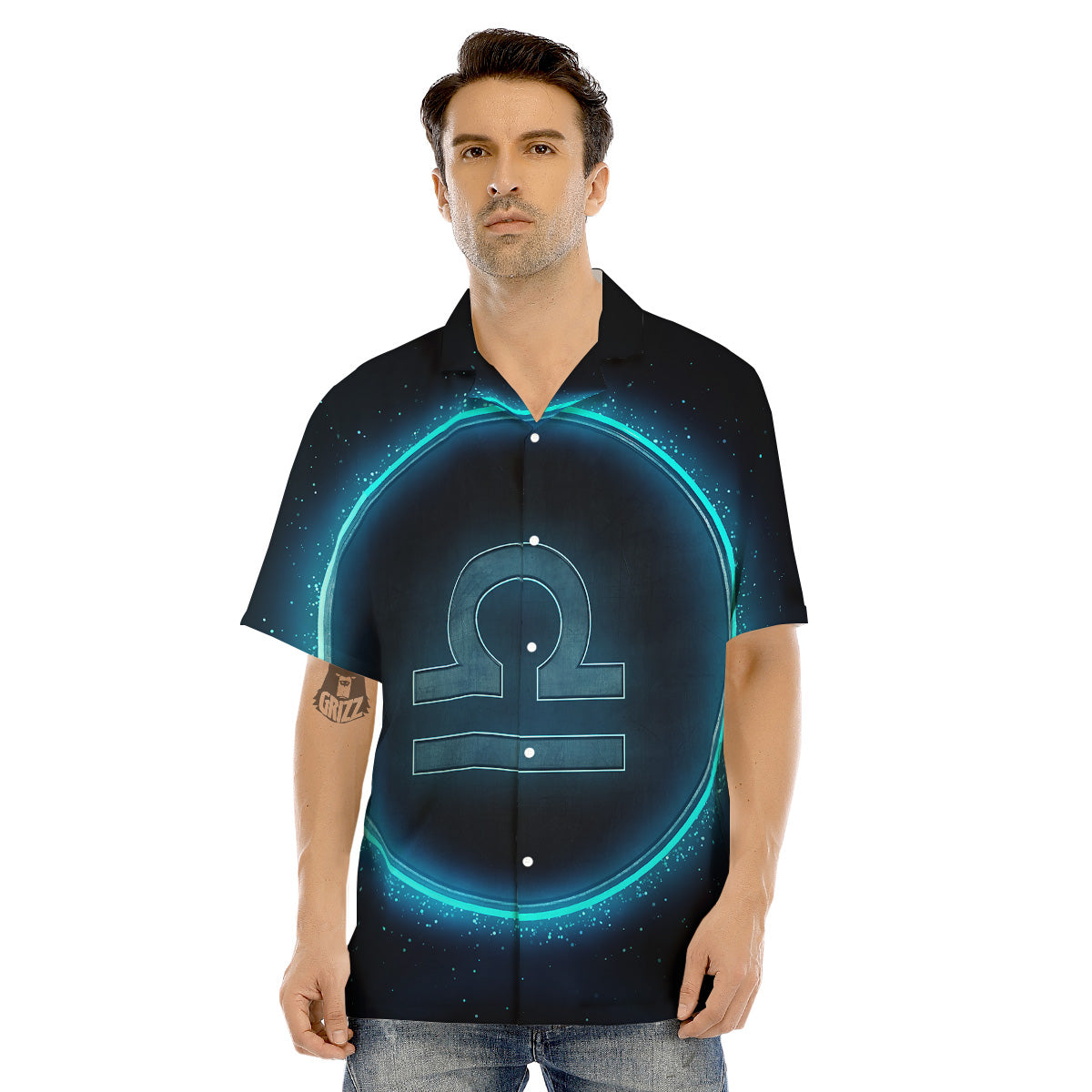 Zodiac Sign Blue Libra Print Men's Hawaiian Shirt-grizzshop