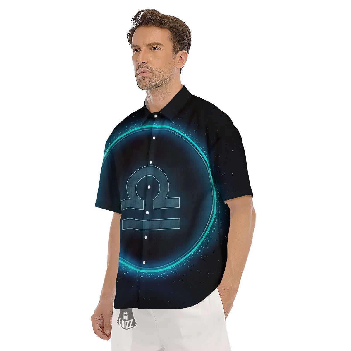 Zodiac Sign Blue Libra Print Men's Short Sleeve Shirts-grizzshop