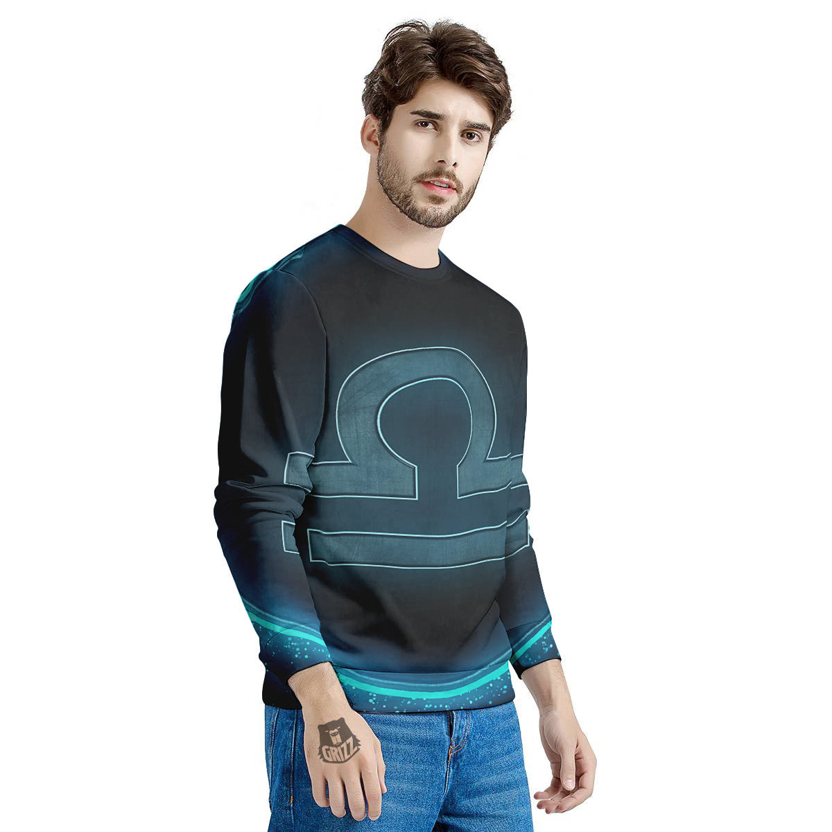 Zodiac Sign Blue Libra Print Men's Sweatshirt-grizzshop