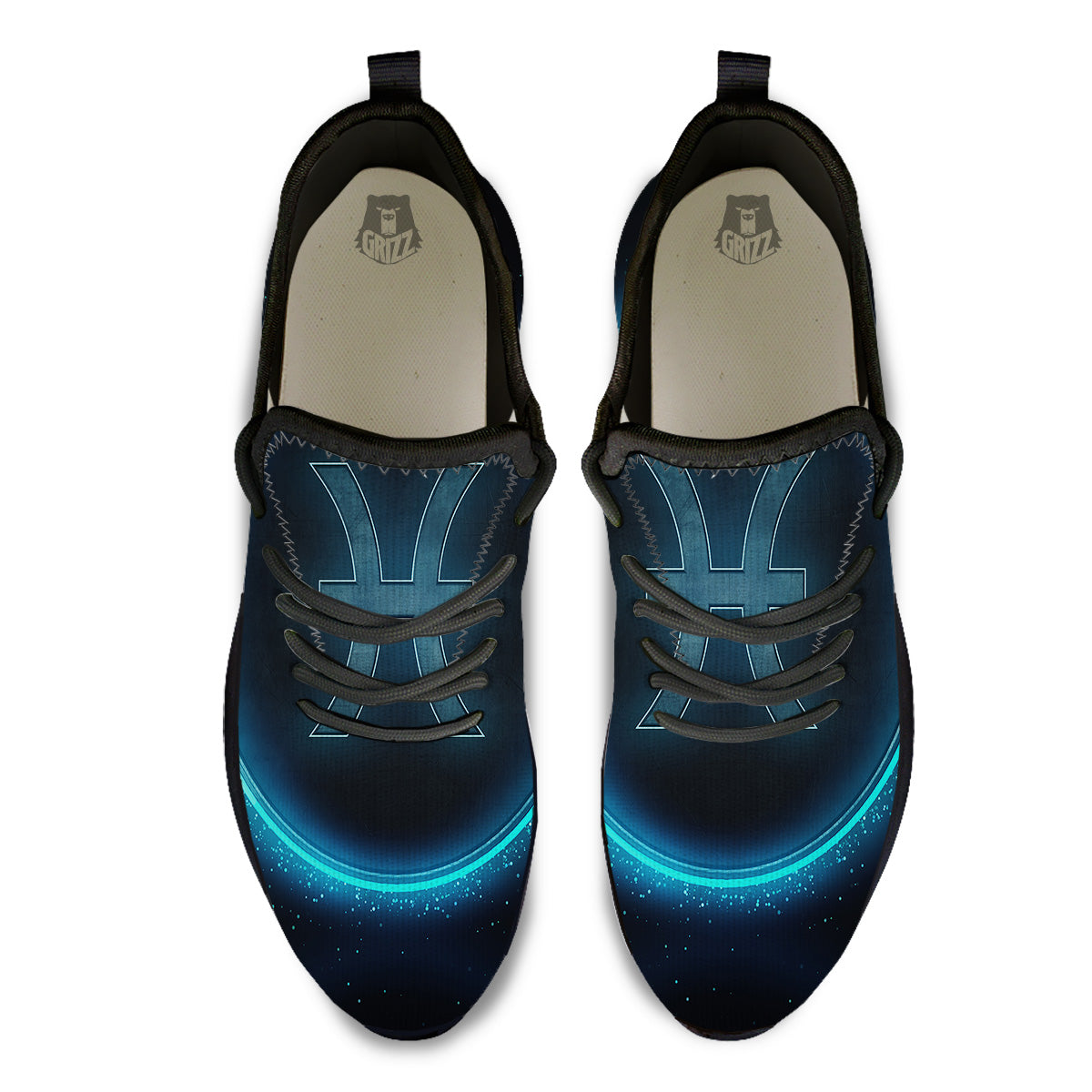 Zodiac Sign Blue Pisces Print Black Athletic Shoes-grizzshop