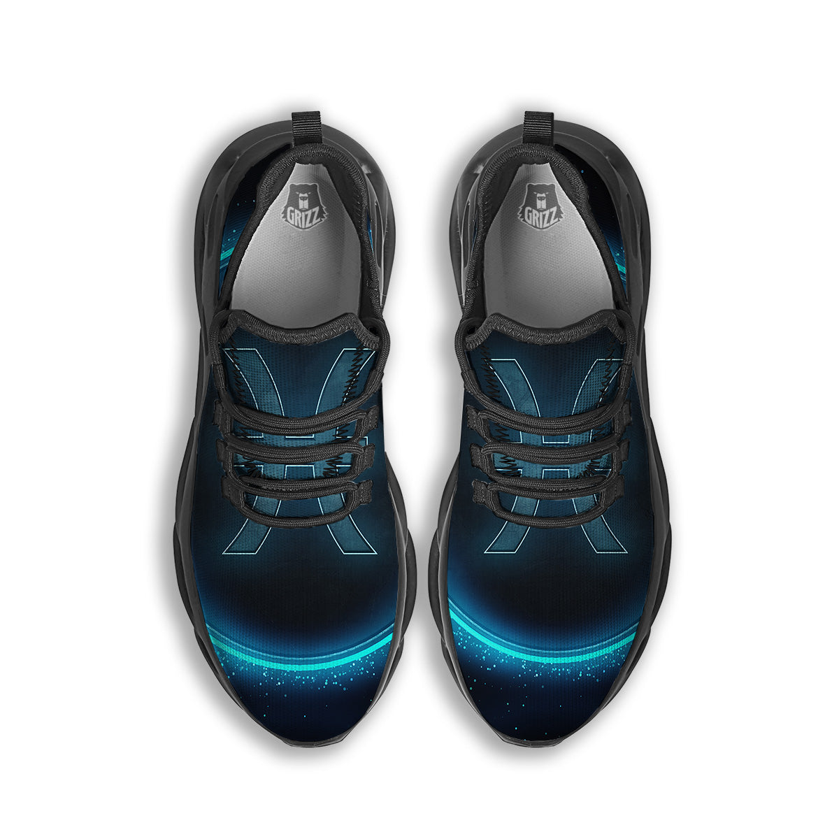 Zodiac Sign Blue Pisces Print Black Running Shoes-grizzshop