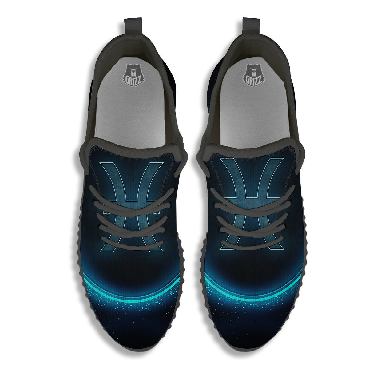 Zodiac Sign Blue Pisces Print Black Walking Shoes-grizzshop