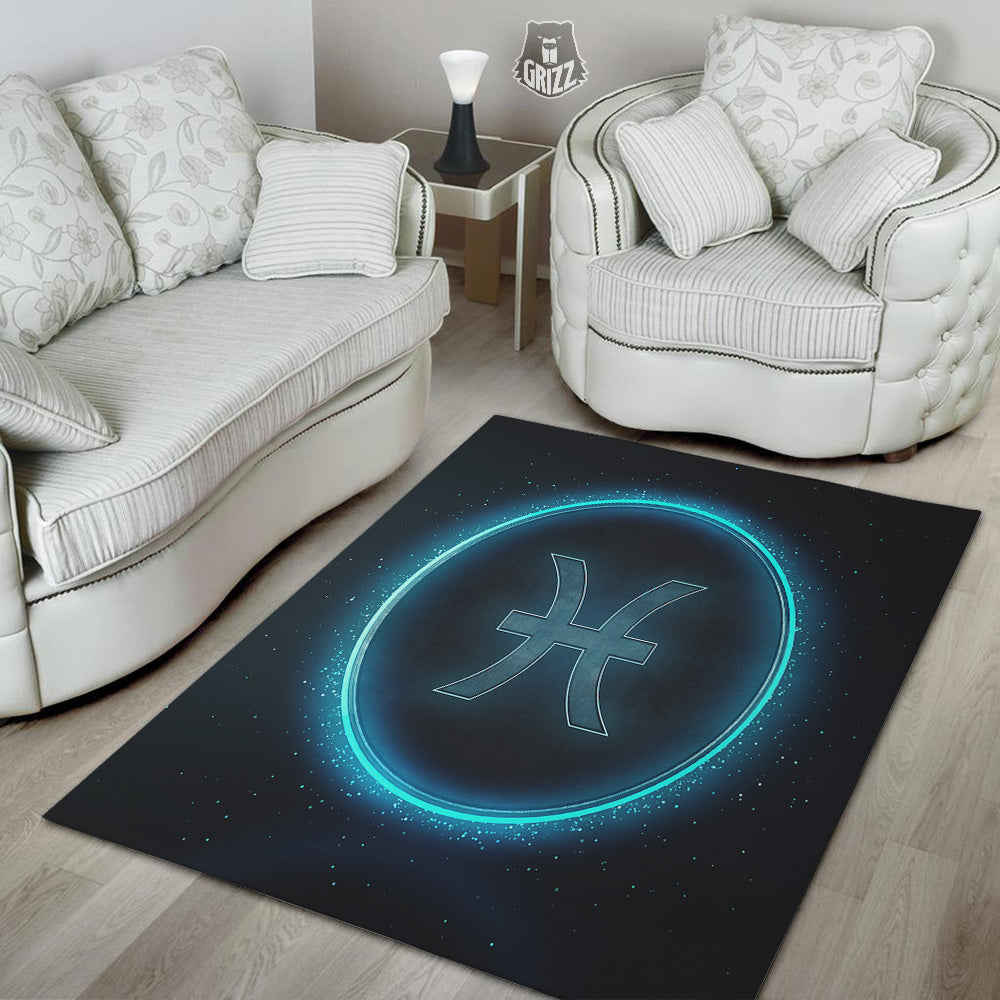 Zodiac Sign Blue Pisces Print Floor Mat-grizzshop