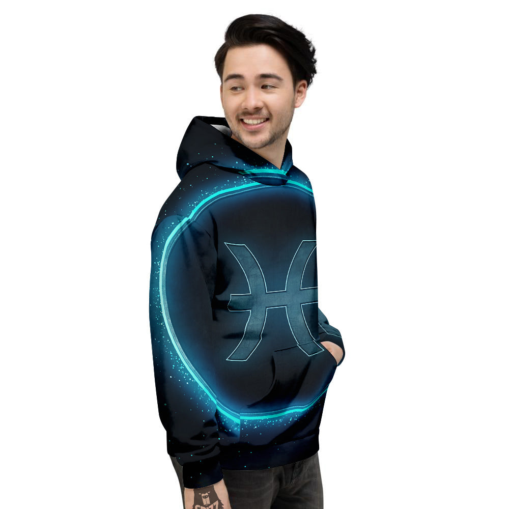 Zodiac Sign Blue Pisces Print Men's Hoodie-grizzshop