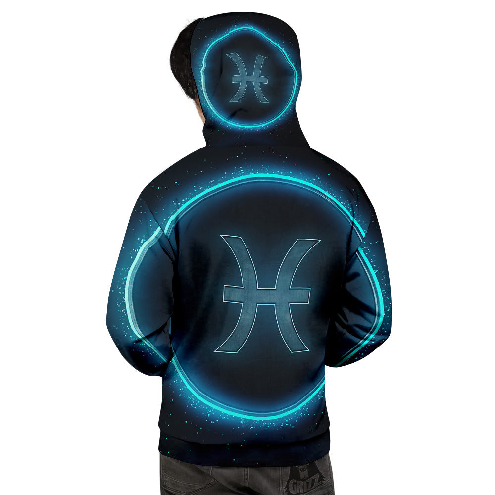 Zodiac Sign Blue Pisces Print Men's Hoodie-grizzshop