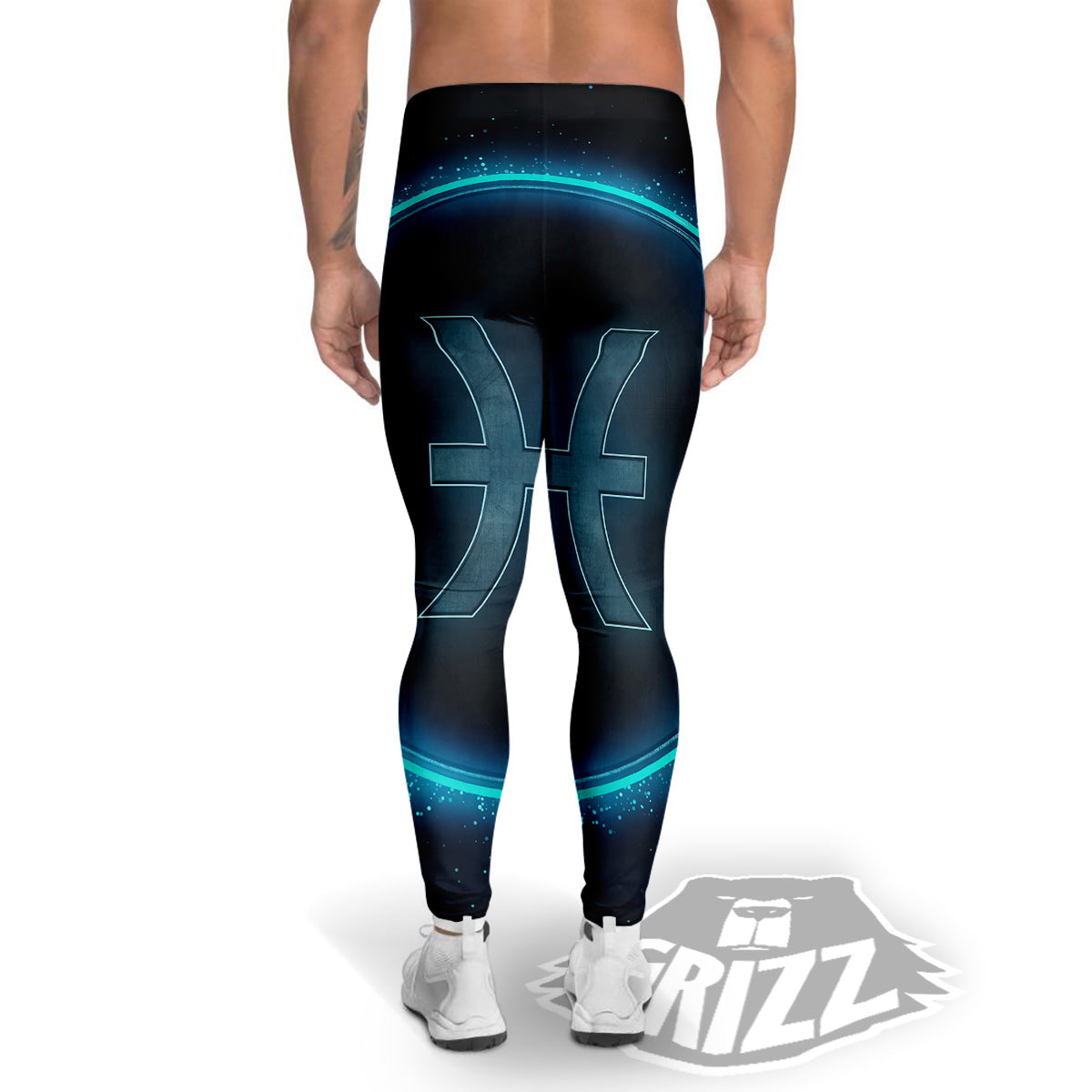 Zodiac Sign Blue Pisces Print Men's Leggings-grizzshop