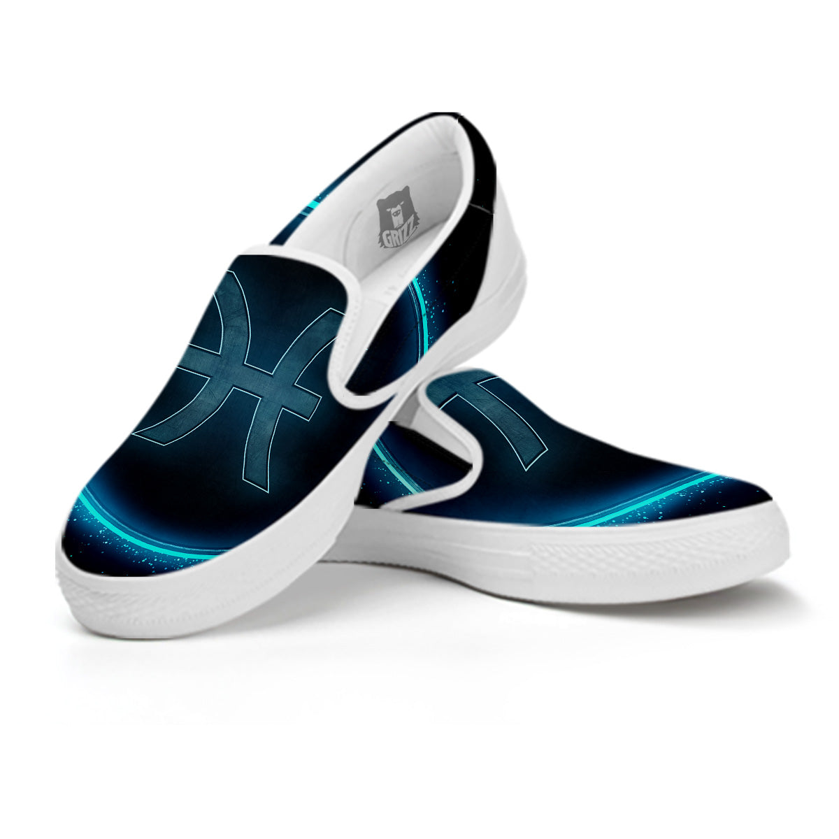 Zodiac Sign Blue Pisces Print White Slip On Shoes-grizzshop