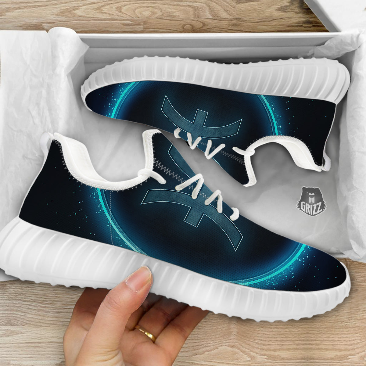 Zodiac Sign Blue Pisces Print White Walking Shoes-grizzshop