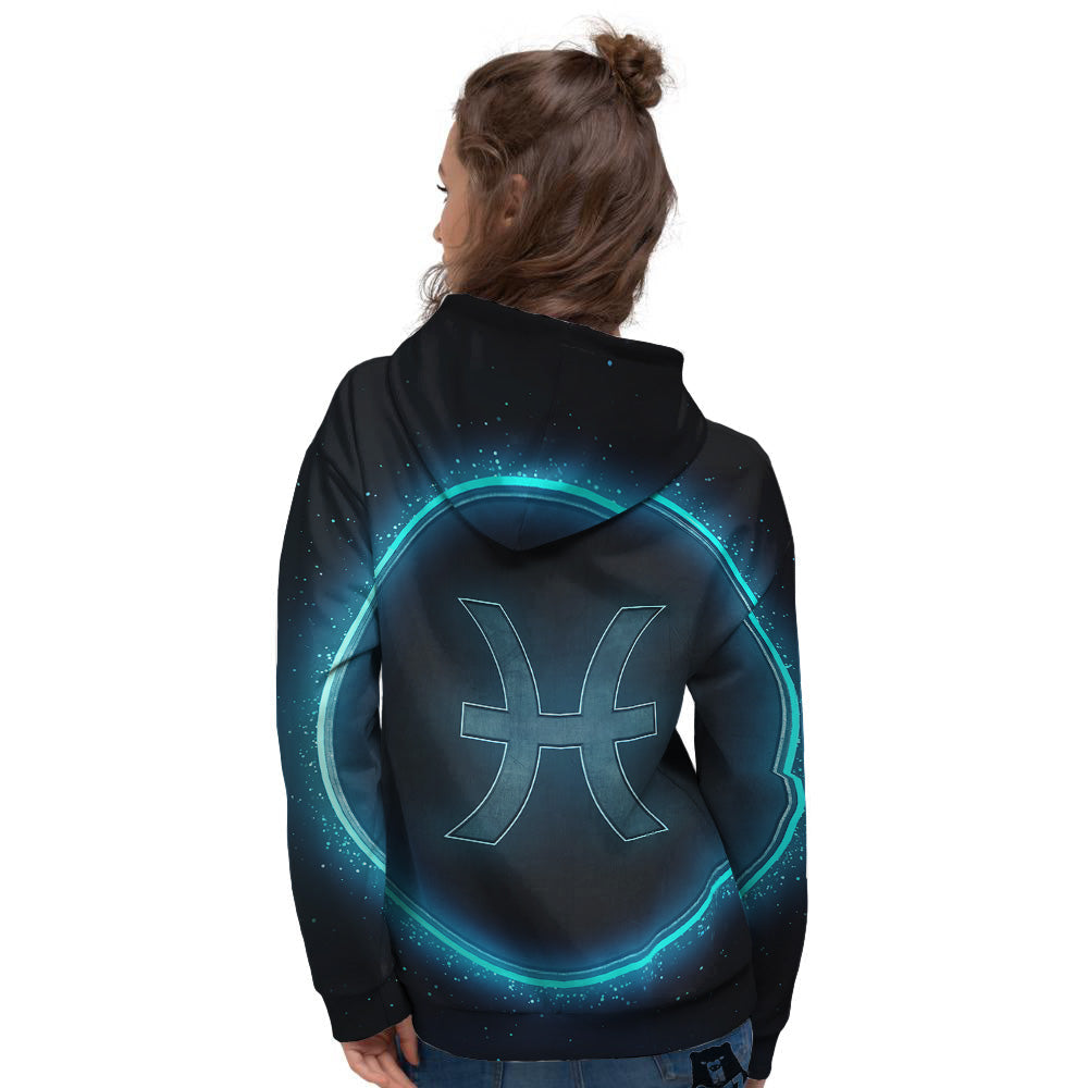 Zodiac Sign Blue Pisces Print Women's Hoodie-grizzshop