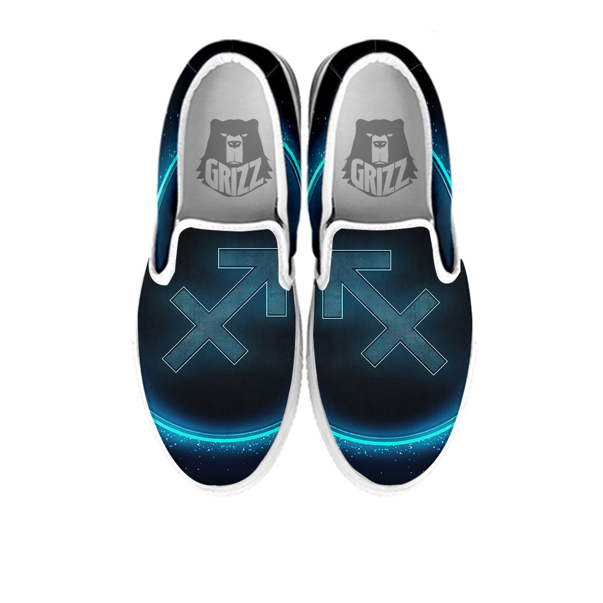 Zodiac Sign Blue Sagittarius Print White Slip On Shoes-grizzshop