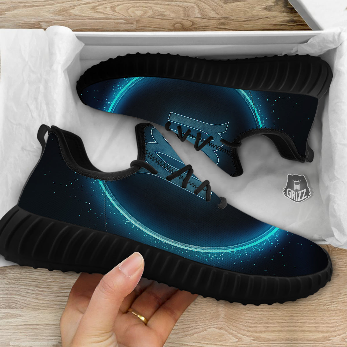 Zodiac Sign Blue Scorpio Print Black Walking Shoes-grizzshop