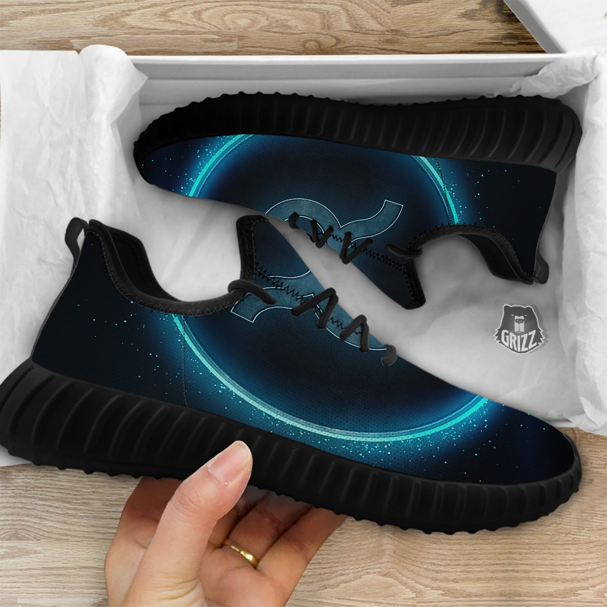 Zodiac Sign Blue Taurus Print Black Walking Shoes-grizzshop