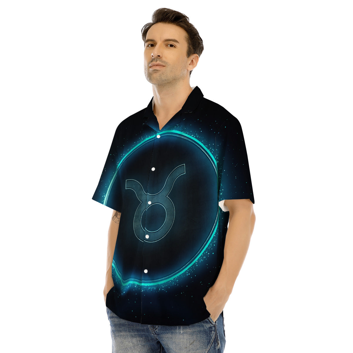 Zodiac Sign Blue Taurus Print Men's Hawaiian Shirt-grizzshop