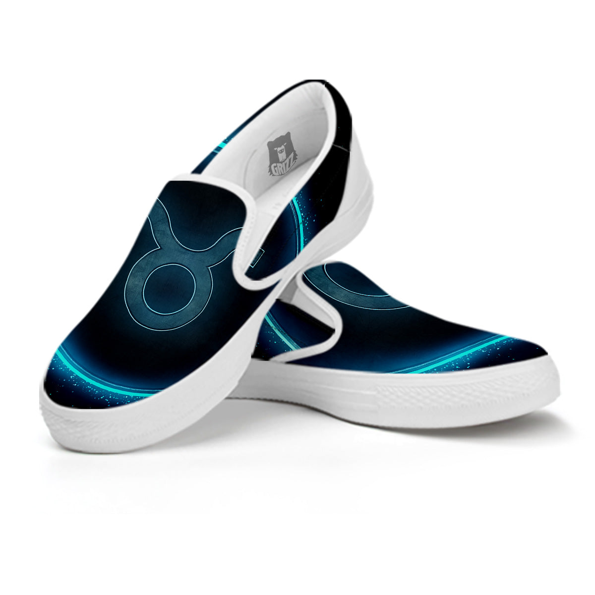 Zodiac Sign Blue Taurus Print White Slip On Shoes-grizzshop