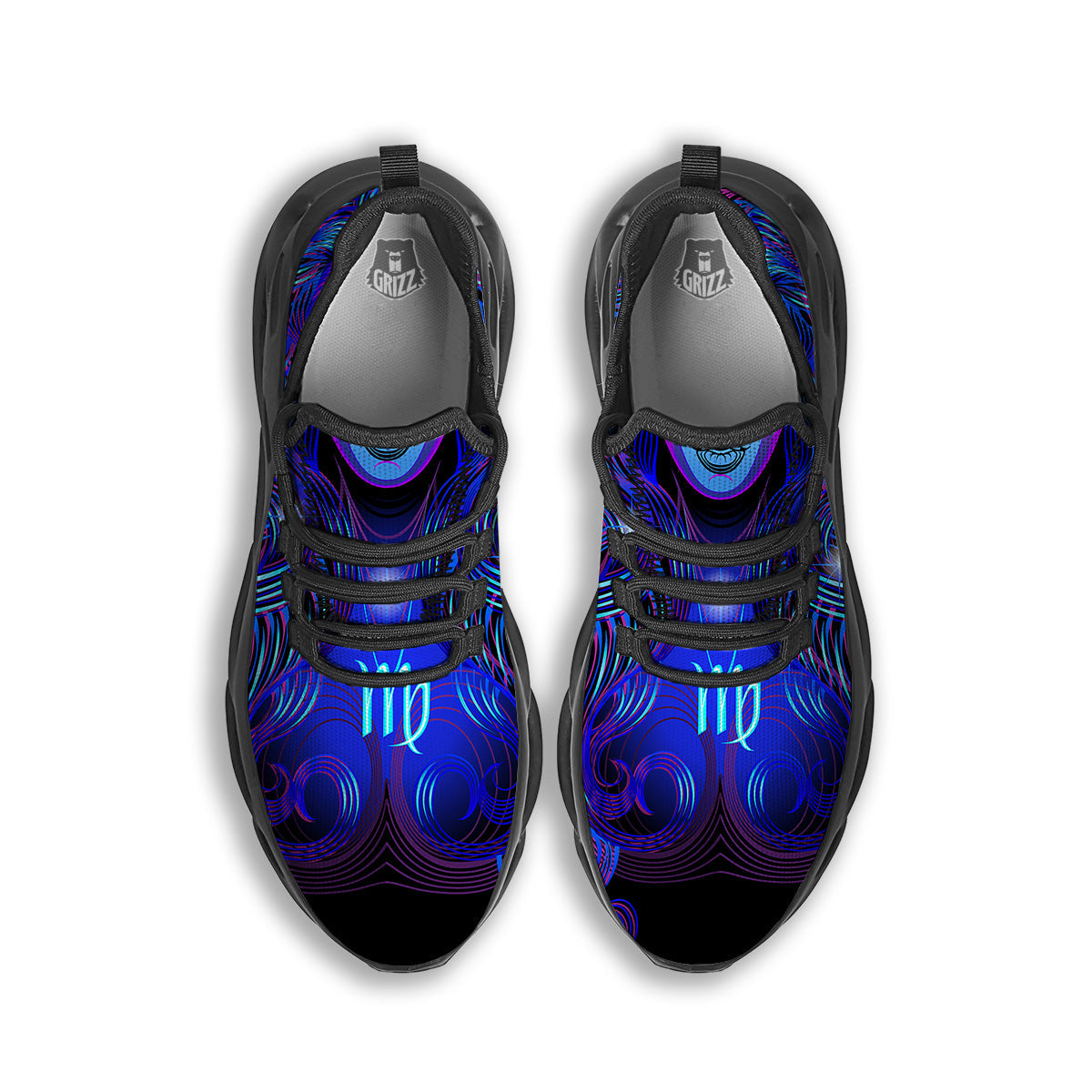 Zodiac Sign Blue Virgo Print Black Running Shoes-grizzshop