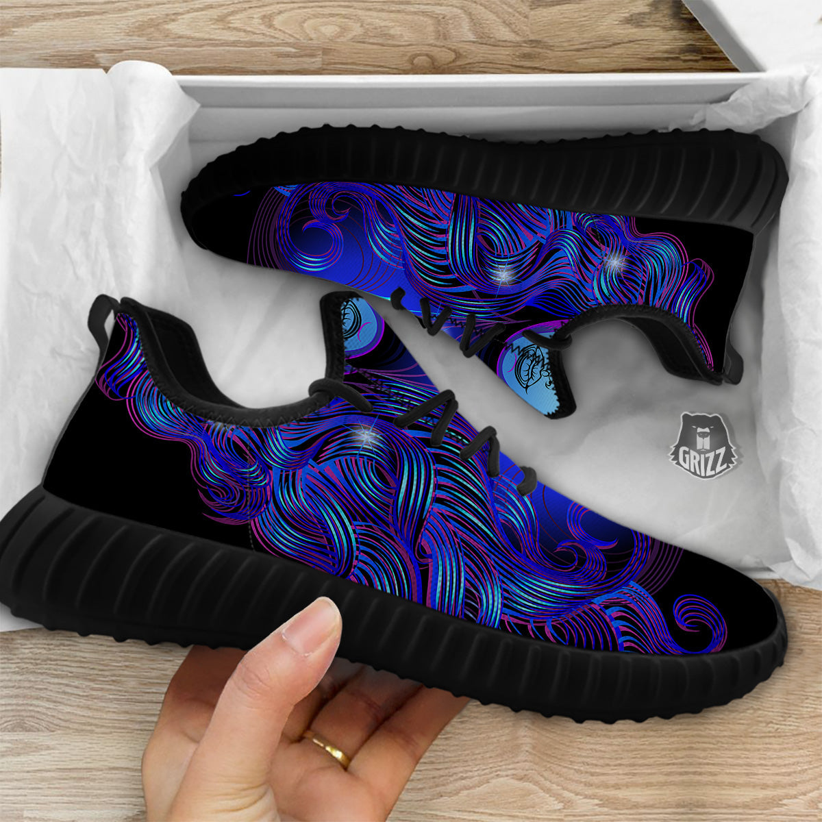 Zodiac Sign Blue Virgo Print Black Walking Shoes-grizzshop