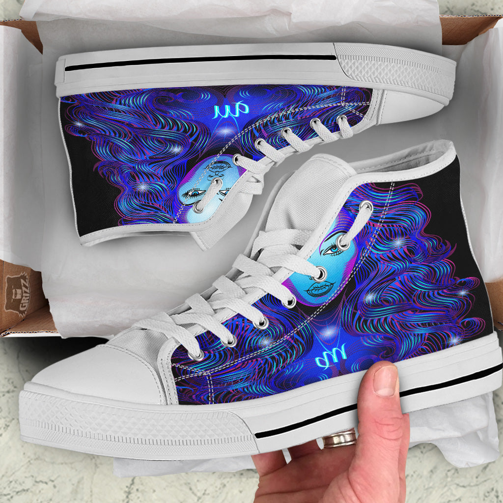 Zodiac Sign Blue Virgo Print White High Top Shoes-grizzshop