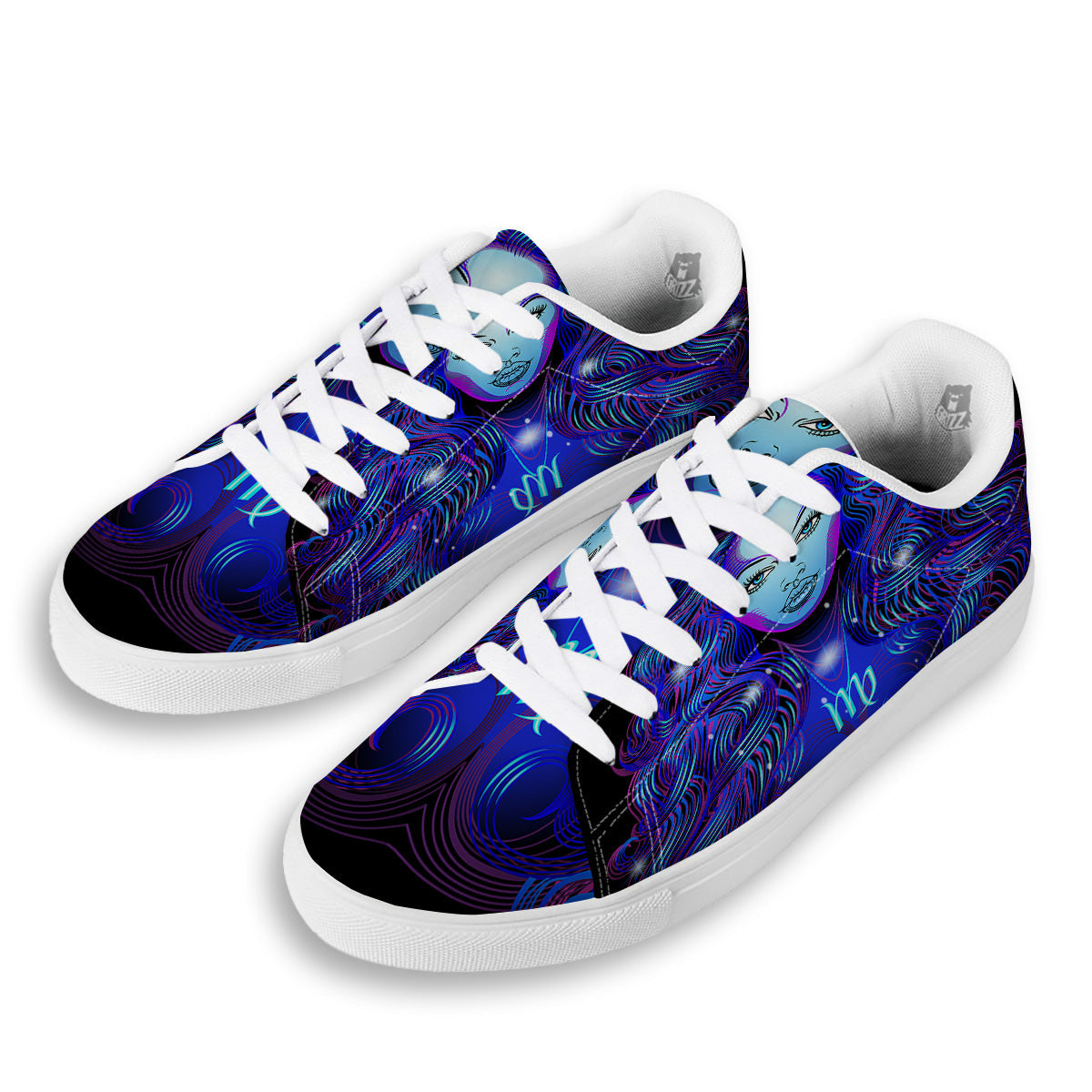 Zodiac Sign Blue Virgo Print White Low Top Sneakers-grizzshop