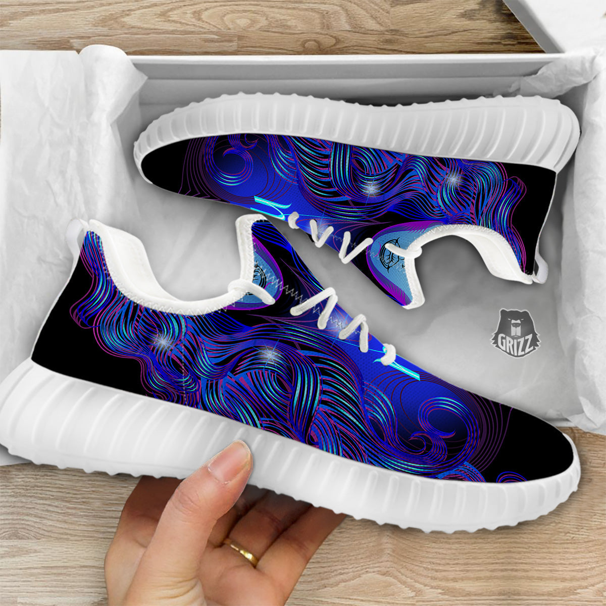 Zodiac Sign Blue Virgo Print White Walking Shoes-grizzshop