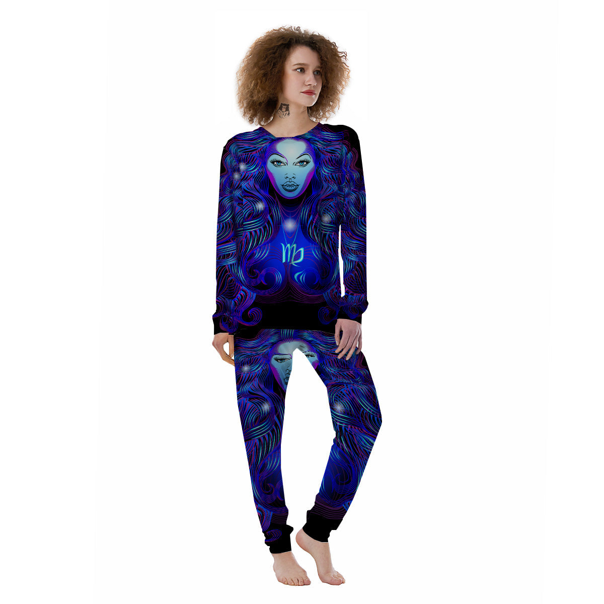 Zodiac Sign Blue Virgo Print Women's Pajamas-grizzshop