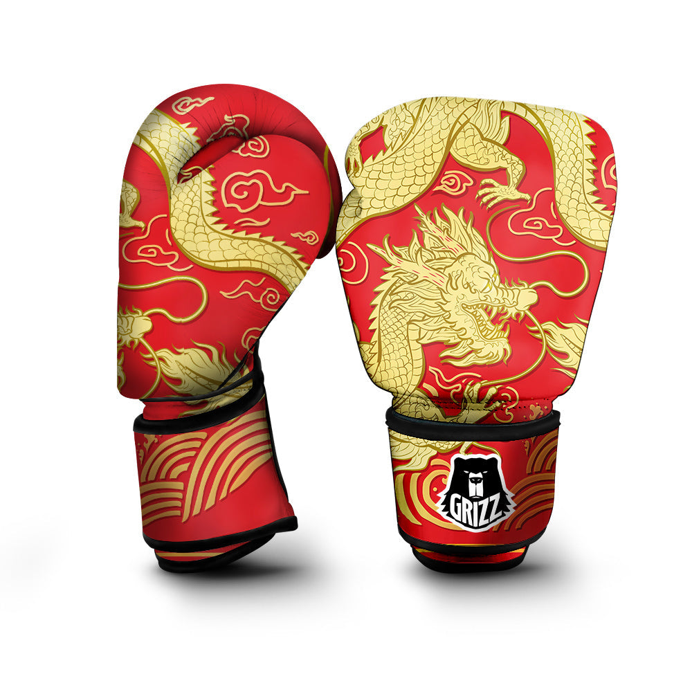 Zodiac Sign Chinese Dragon Print Boxing Gloves-grizzshop