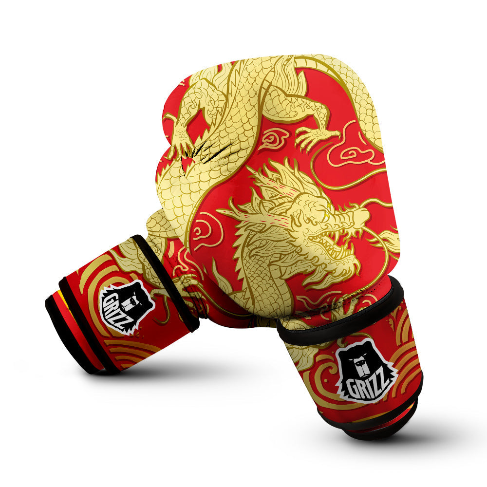 Zodiac Sign Chinese Dragon Print Boxing Gloves-grizzshop