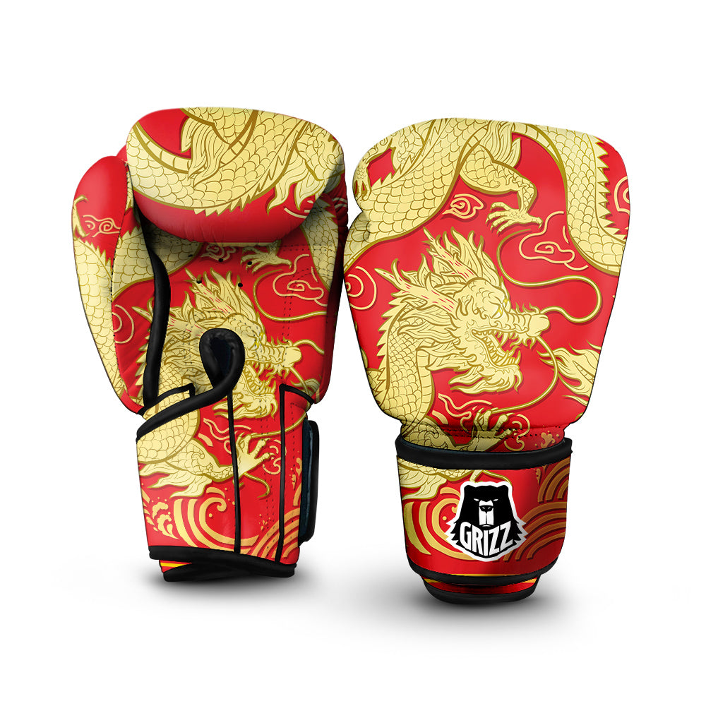 Zodiac Sign Chinese Dragon Print Boxing Gloves-grizzshop