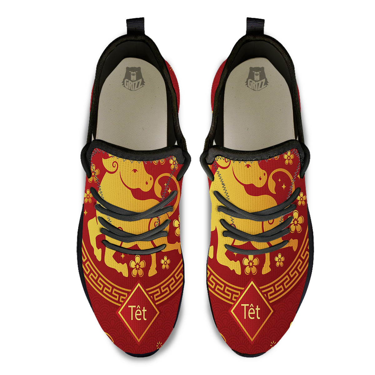 Zodiac Sign Chinese Ox Print Black Athletic Shoes-grizzshop