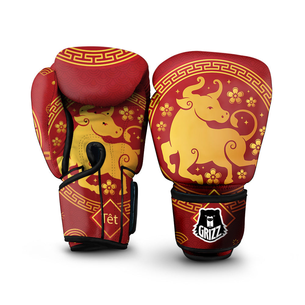Zodiac Sign Chinese Ox Print Boxing Gloves-grizzshop