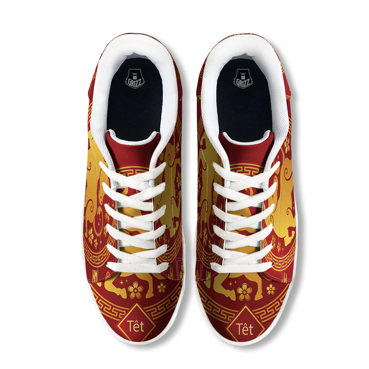Zodiac Sign Chinese Ox Print White Low Top Sneakers-grizzshop