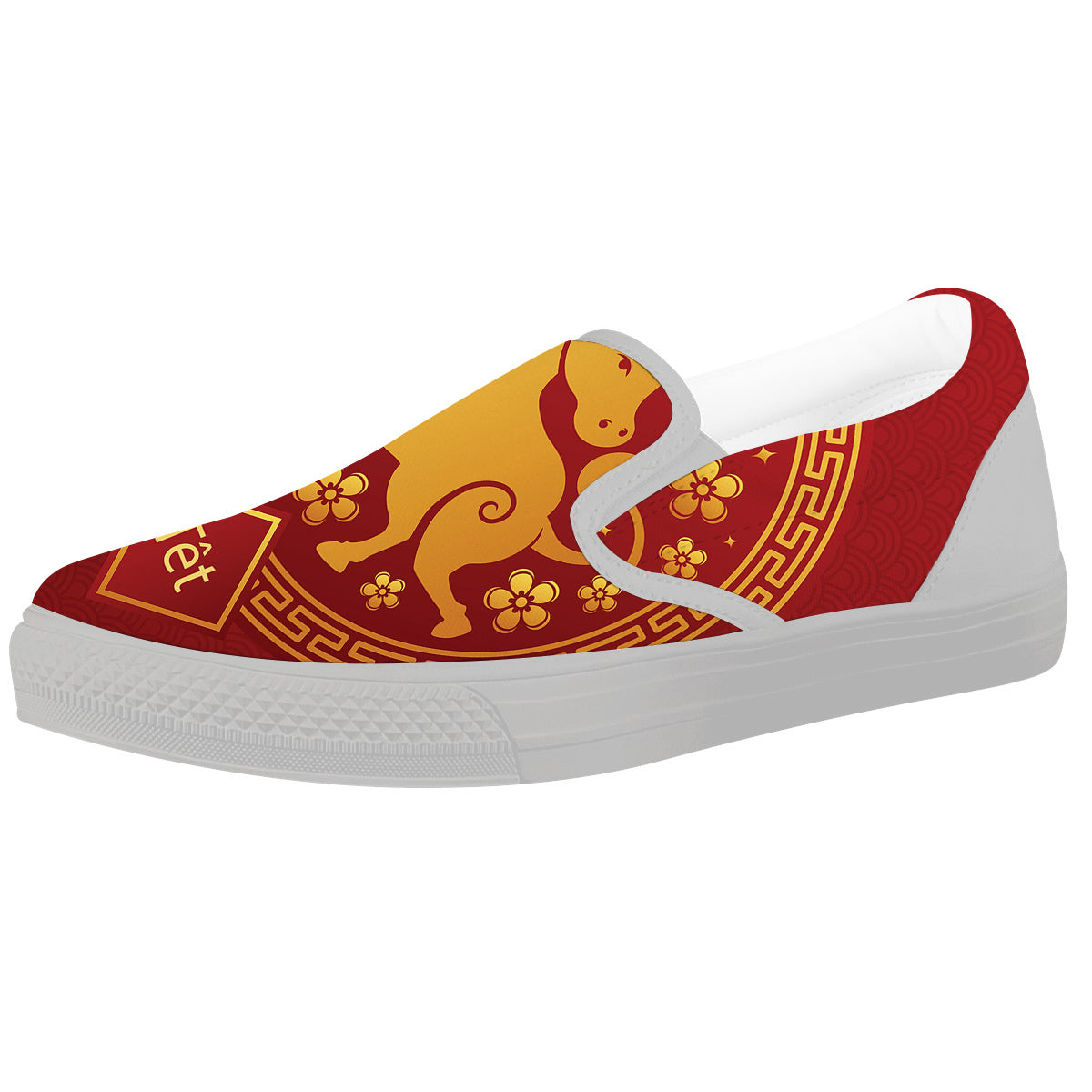 Zodiac Sign Chinese Ox Print White Slip On Shoes-grizzshop