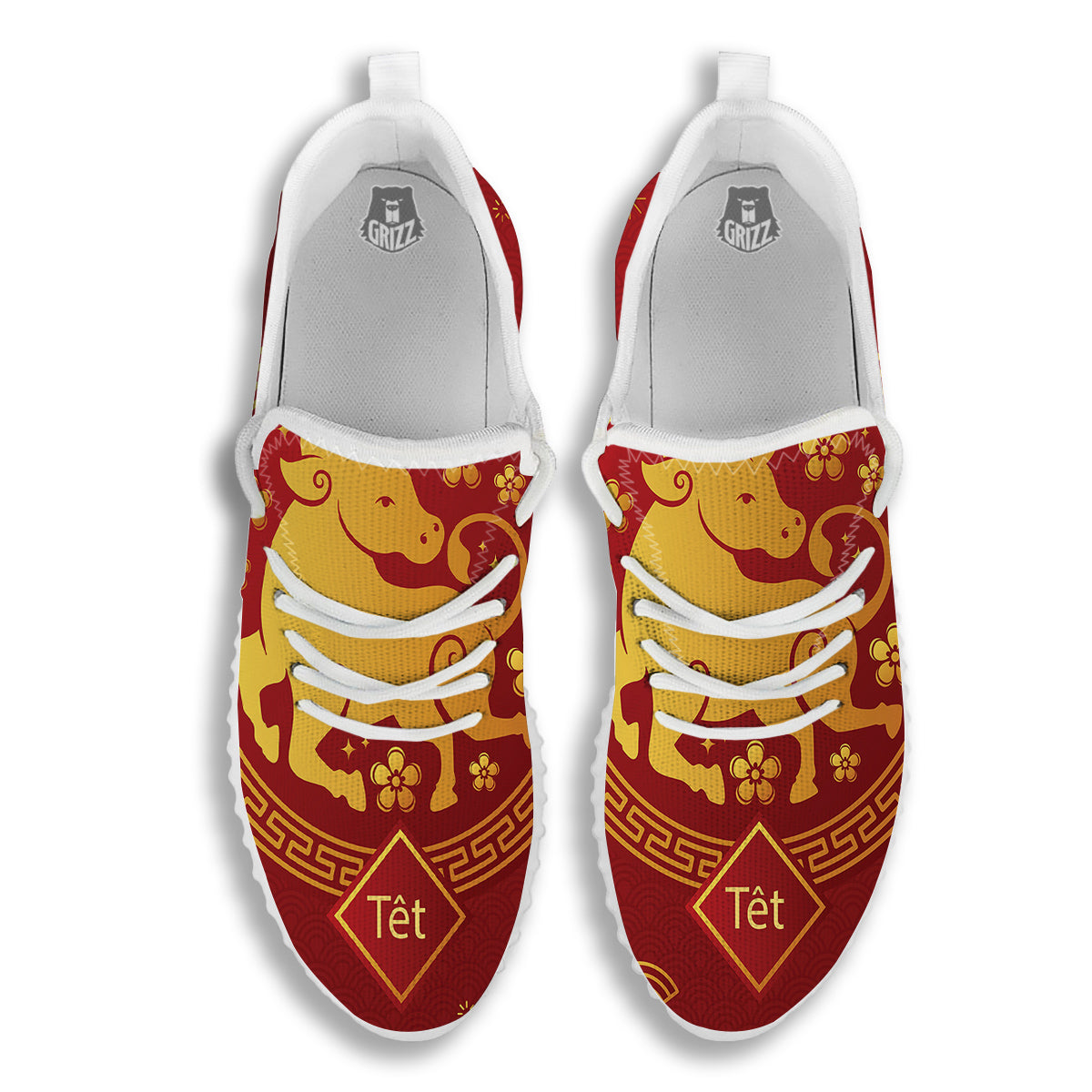 Zodiac Sign Chinese Ox Print White Walking Shoes-grizzshop
