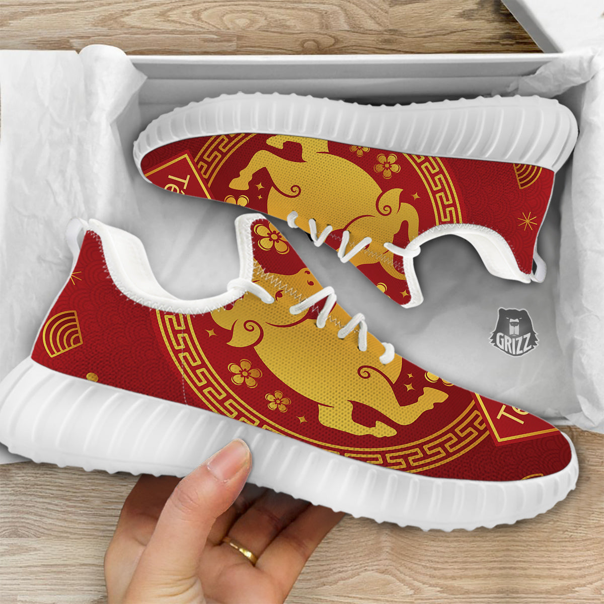 Zodiac Sign Chinese Ox Print White Walking Shoes-grizzshop