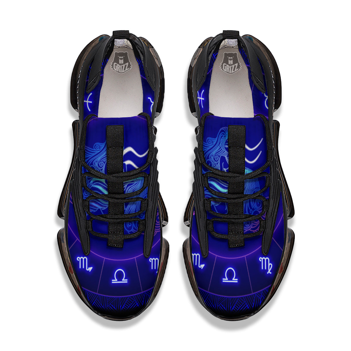 Zodiac Sign Dark Aquarius Print Black Gym Shoes-grizzshop