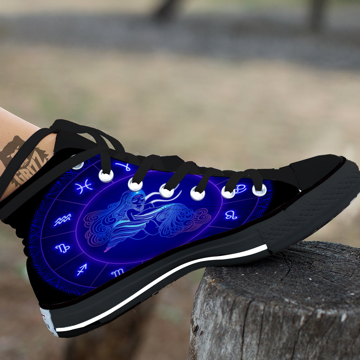 Zodiac Sign Dark Aquarius Print Black High Top Shoes-grizzshop