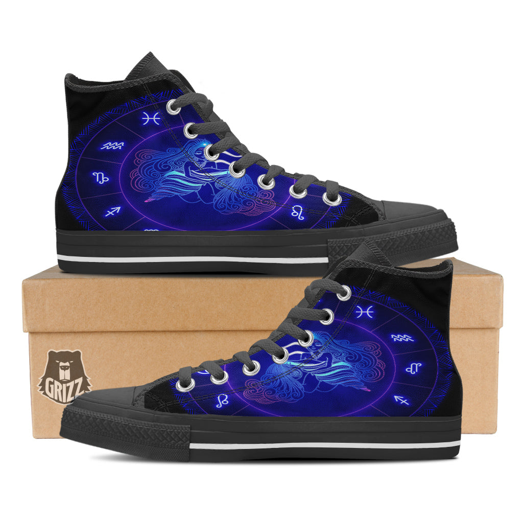 Zodiac Sign Dark Aquarius Print Black High Top Shoes-grizzshop