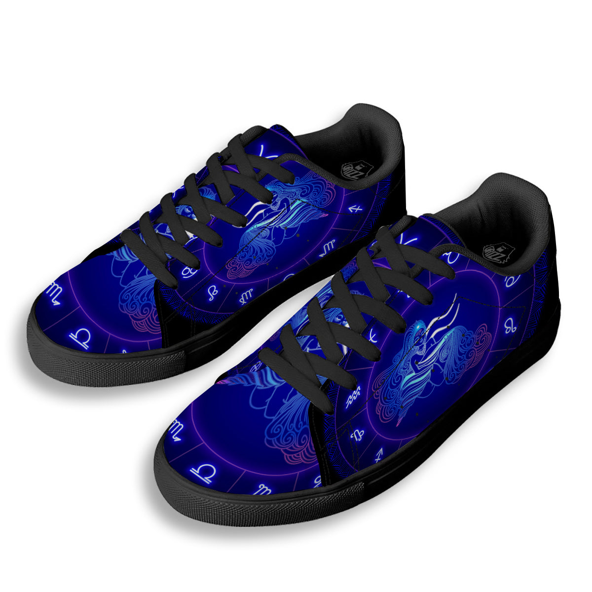 Zodiac Sign Dark Aquarius Print Black Low Top Sneakers-grizzshop