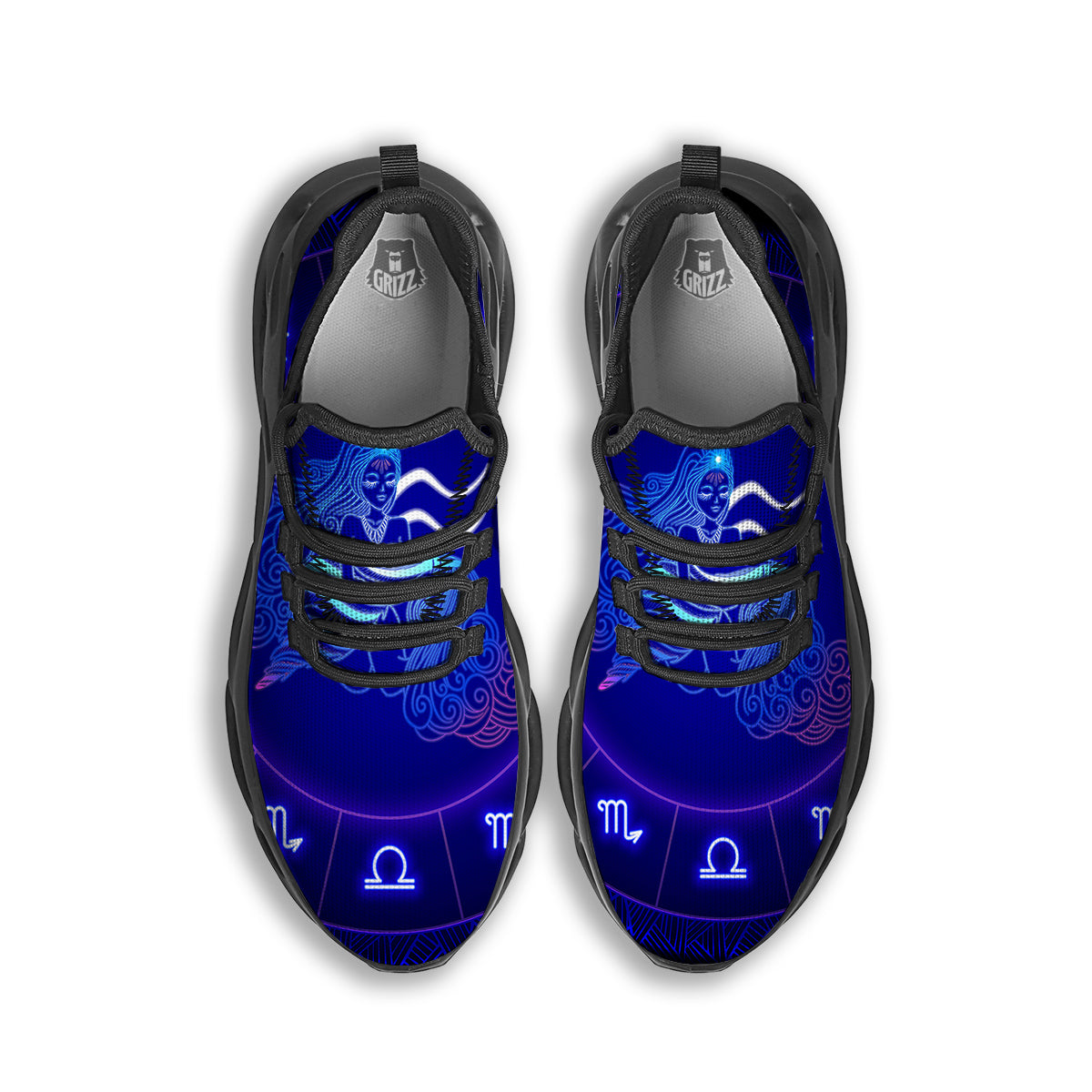 Zodiac Sign Dark Aquarius Print Black Running Shoes-grizzshop