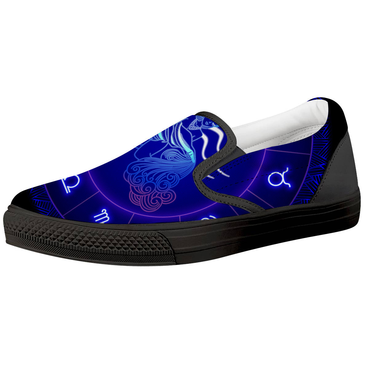 Zodiac Sign Dark Aquarius Print Black Slip On Shoes-grizzshop