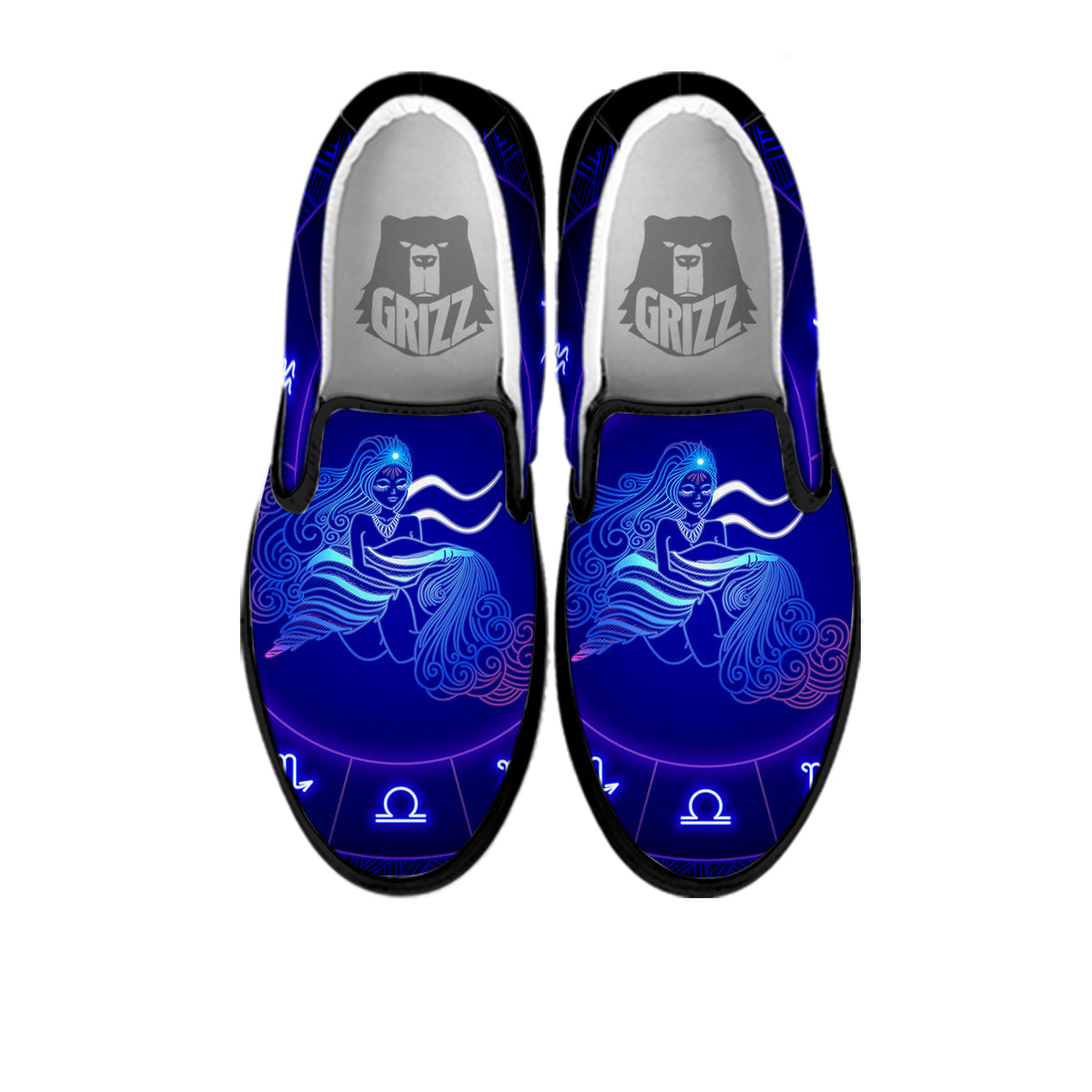 Zodiac Sign Dark Aquarius Print Black Slip On Shoes-grizzshop