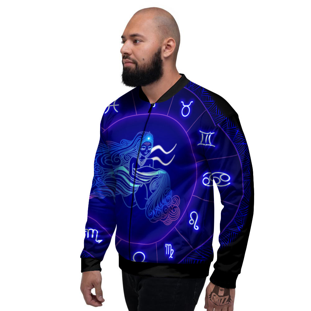 Zodiac Sign Dark Aquarius Print Men's Bomber Jacket-grizzshop