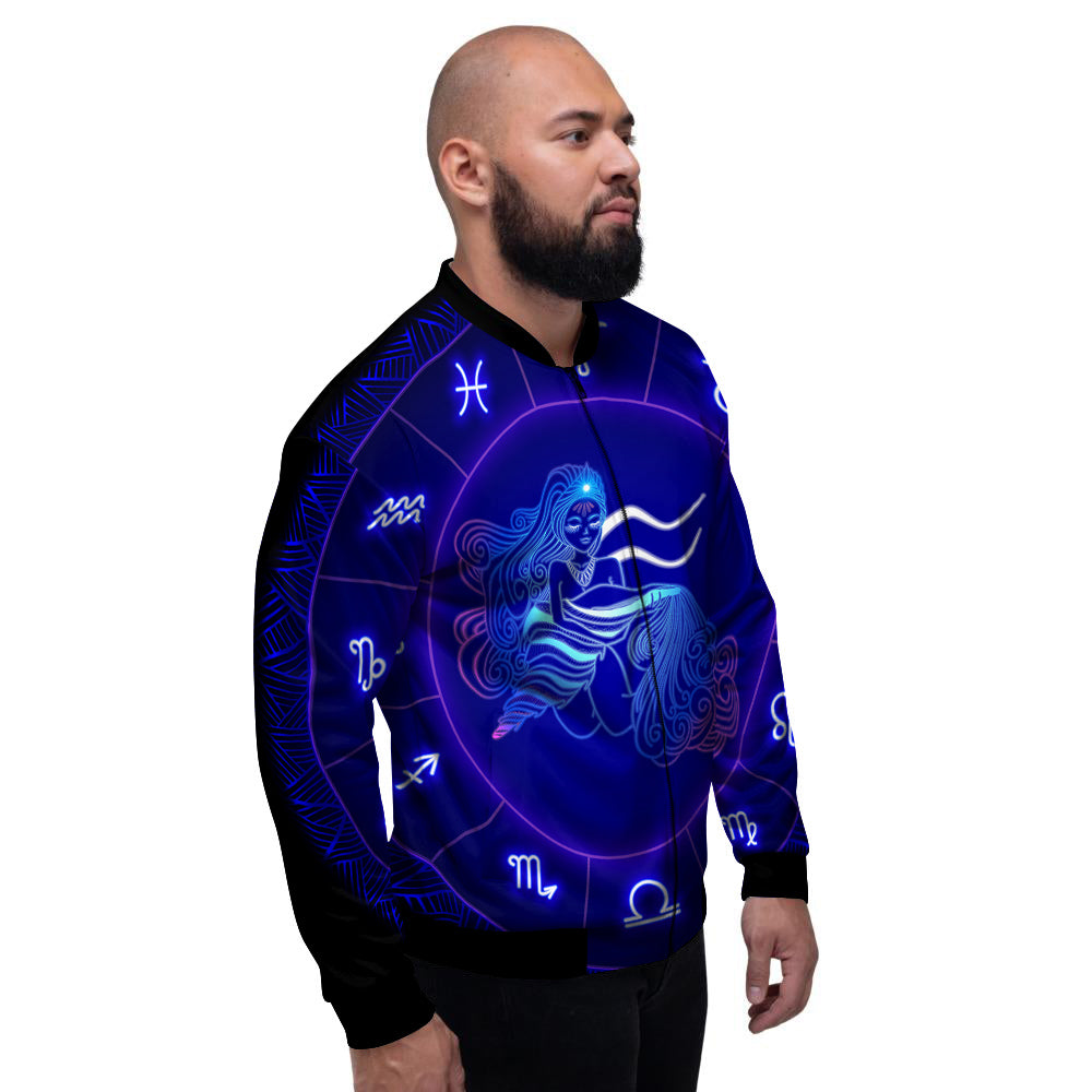 Zodiac Sign Dark Aquarius Print Men's Bomber Jacket-grizzshop