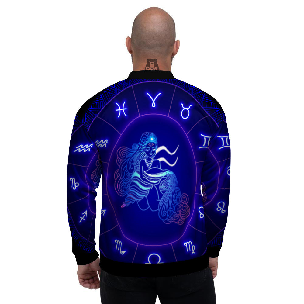 Zodiac Sign Dark Aquarius Print Men's Bomber Jacket-grizzshop