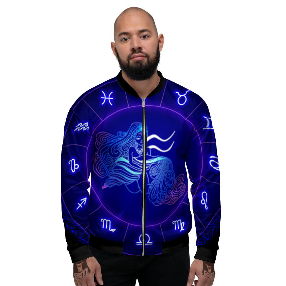 Zodiac Sign Dark Aquarius Print Men's Bomber Jacket-grizzshop