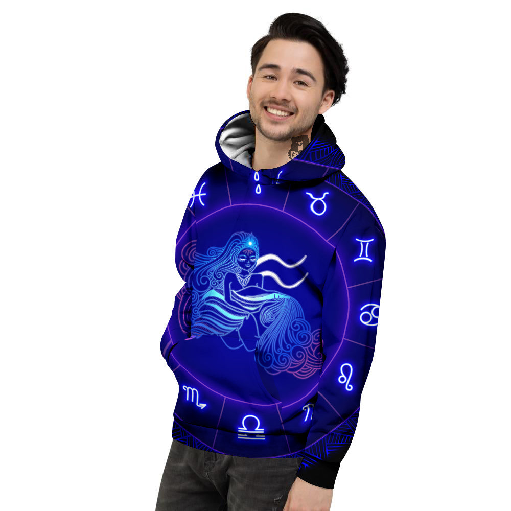 Zodiac Sign Dark Aquarius Print Men's Hoodie-grizzshop