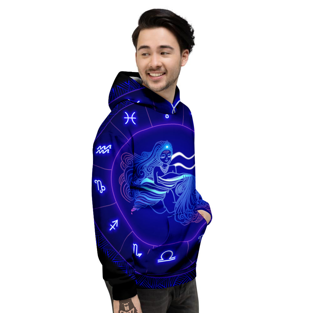 Zodiac Sign Dark Aquarius Print Men's Hoodie-grizzshop