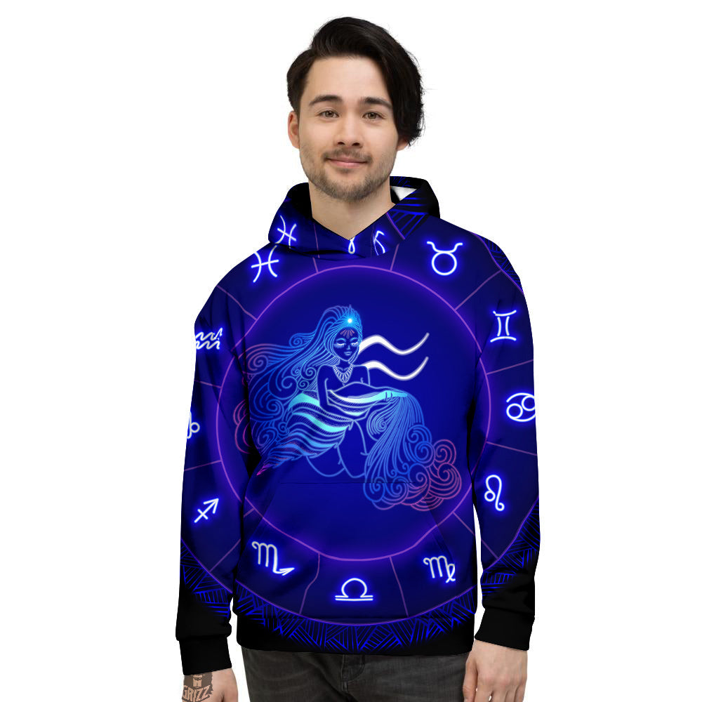 Zodiac Sign Dark Aquarius Print Men's Hoodie-grizzshop