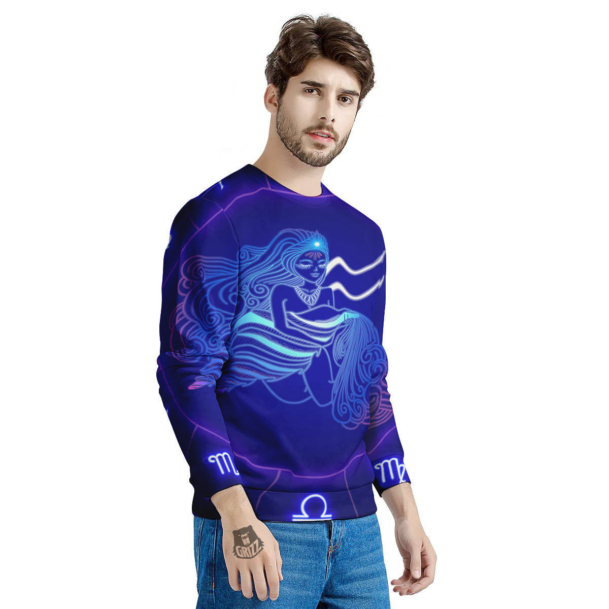 Zodiac Sign Dark Aquarius Print Men's Sweatshirt-grizzshop