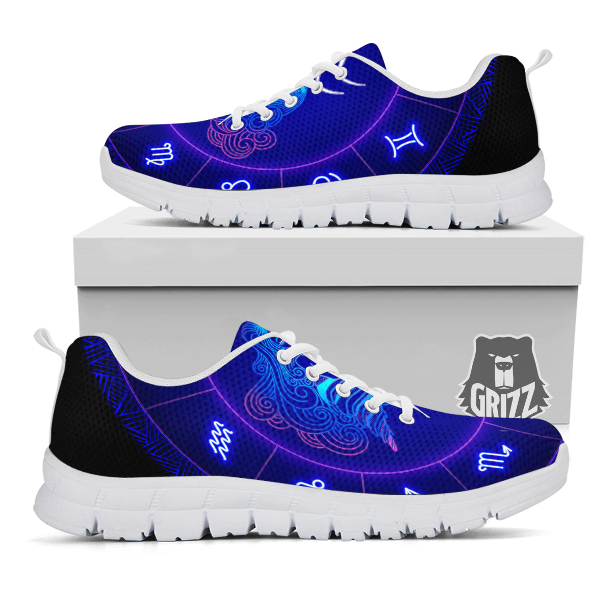 Zodiac Sign Dark Aquarius Print White Sneaker-grizzshop